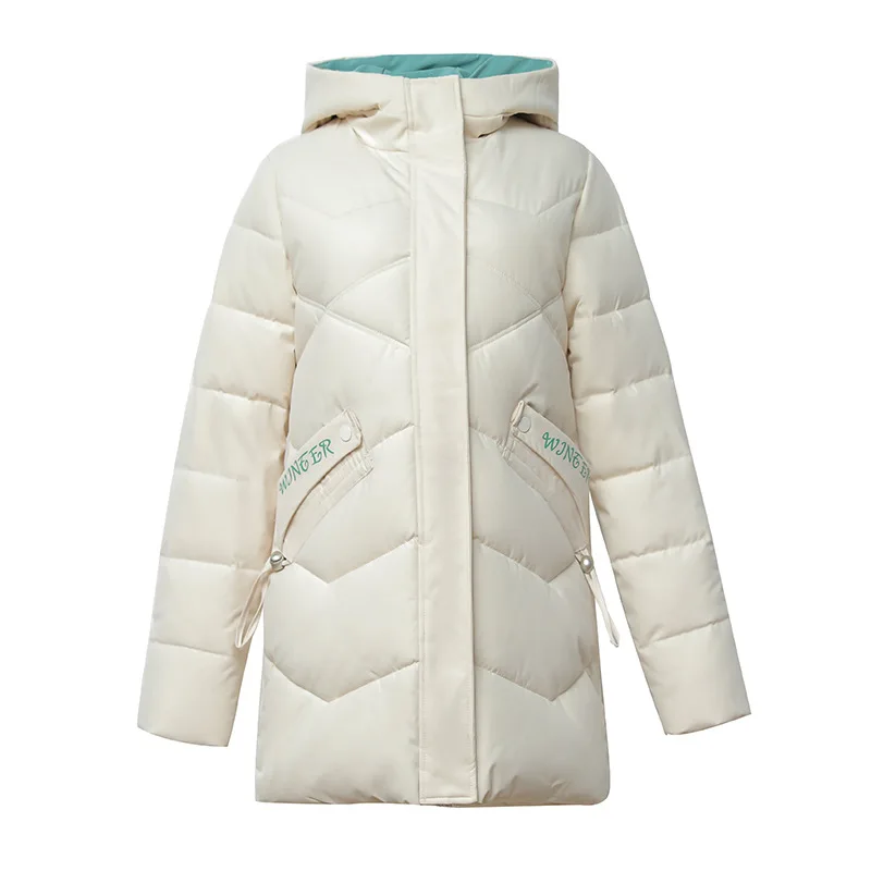 2022 Winter Jacket Women Medium and Long Womens Thicken Outerwear Solid Hooded Coats Zipper Female Slim Cotton Padded Basic Tops