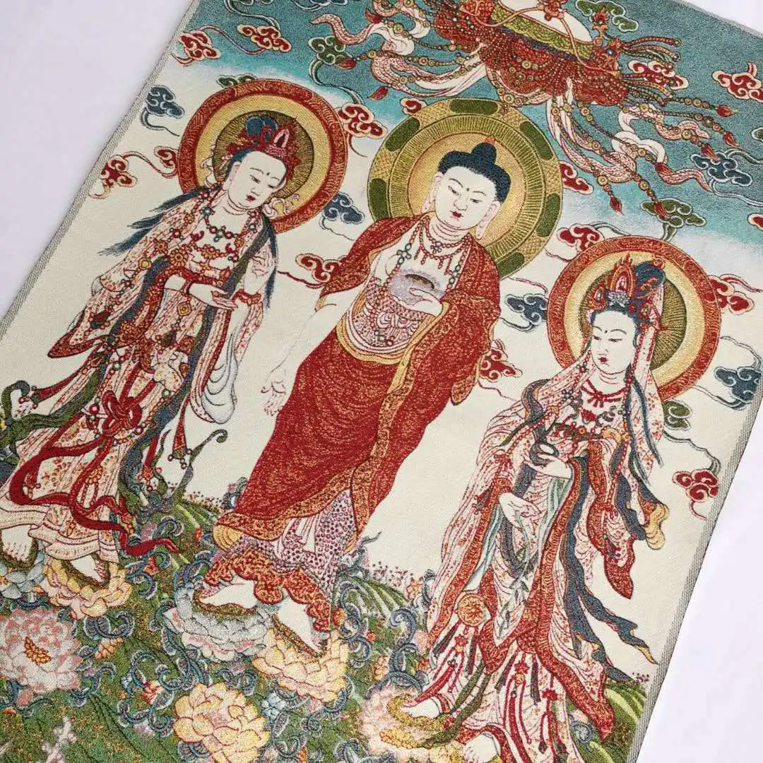 Фото Китайская буддийская ткань, шелковая ткань Tathagata Buddha Guangyin Kwanyin Tangka Thangka 26548 №3