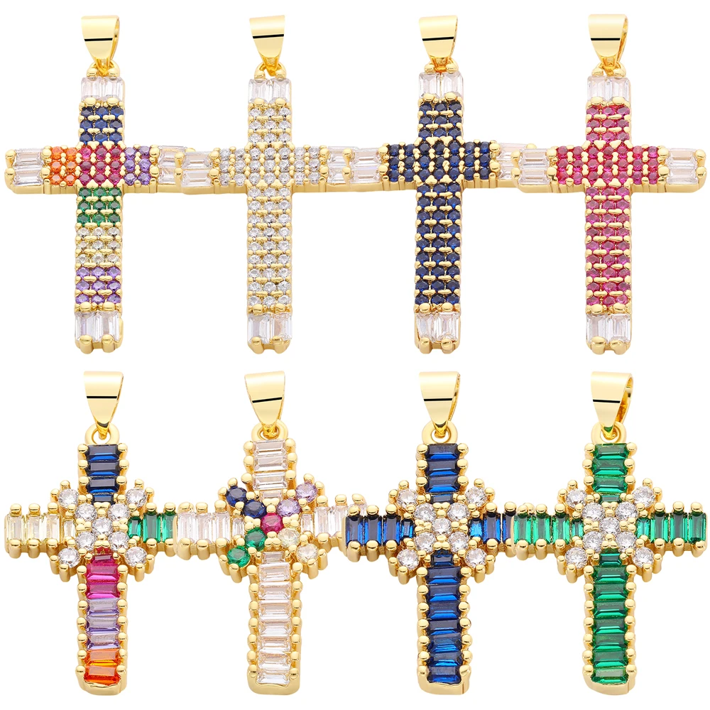 

Juya DIY Religious Rosary Jewelry Making Handmade 18K Gold Plated Copper Cubic Zirconia Catholic Christian Cross Charms Supplies