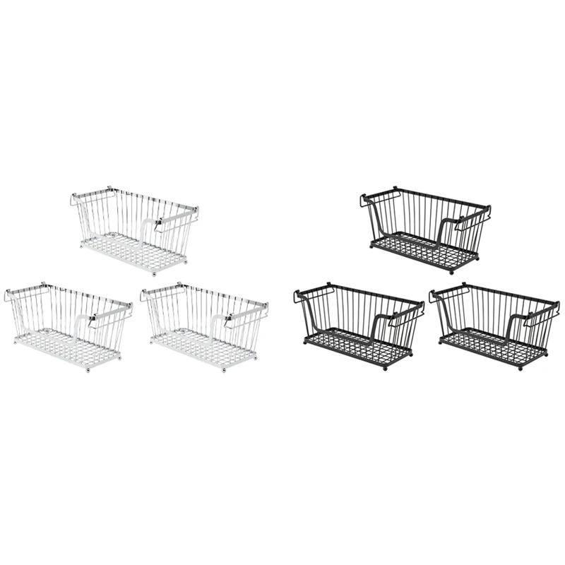 

Set Of 3 Storage Stacking Wire Basket Stackable Shelves Vegetable Food Kitchen Storage Rack Stand