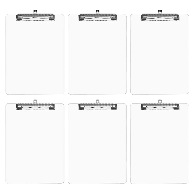 

6 Pack Plastic Transparent Clipboards Strong 12.5 X 8.8 Inch Clip Boards Board Clips Writing Pad