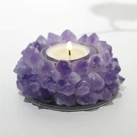 1pcs natural amehtyst cluster candle holder dinner table decoration candlesticks crystal quartz home decor
