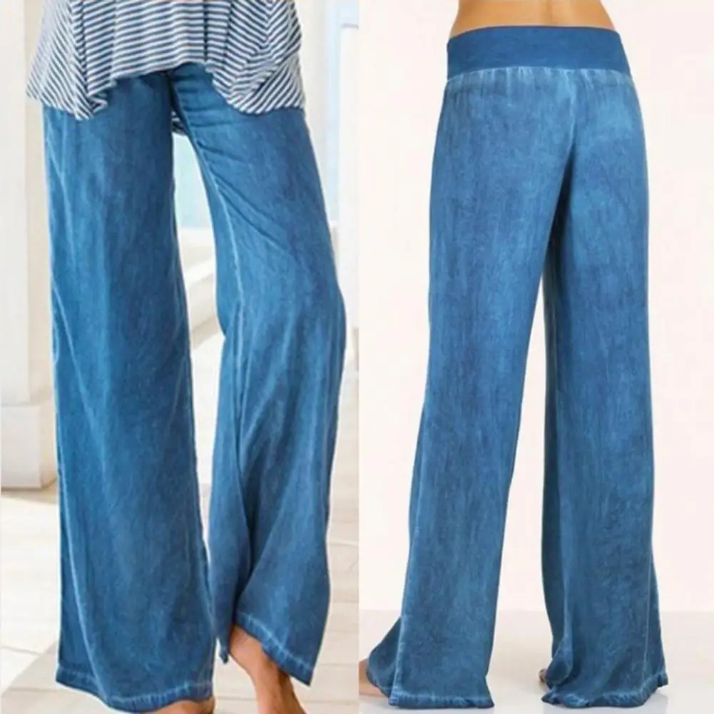 

Woman Pants Solid Color High Waist Wide Elastic Waistband Straight Wide Leg Draped Casual Trousers Summer Female Clothing