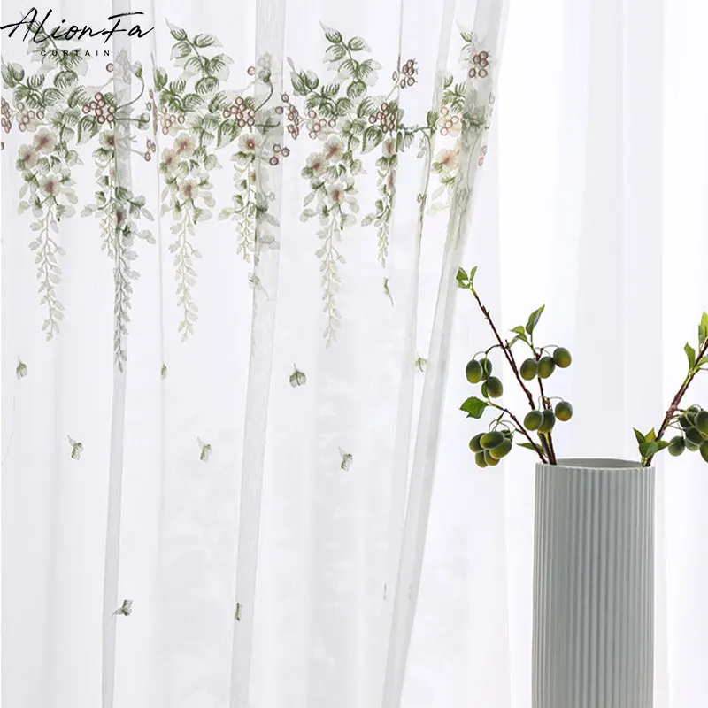 

Pastoral Floral Tulle Window Curtains For Living Room Embroidered Sheer Voile Curtain For Bedroom Kitchen Blinds Drapes Customs