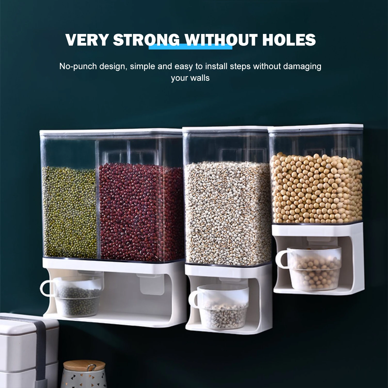 Настенный диспенсер для сухой пищи большой контейнер хранения риса с сеткой 1/2