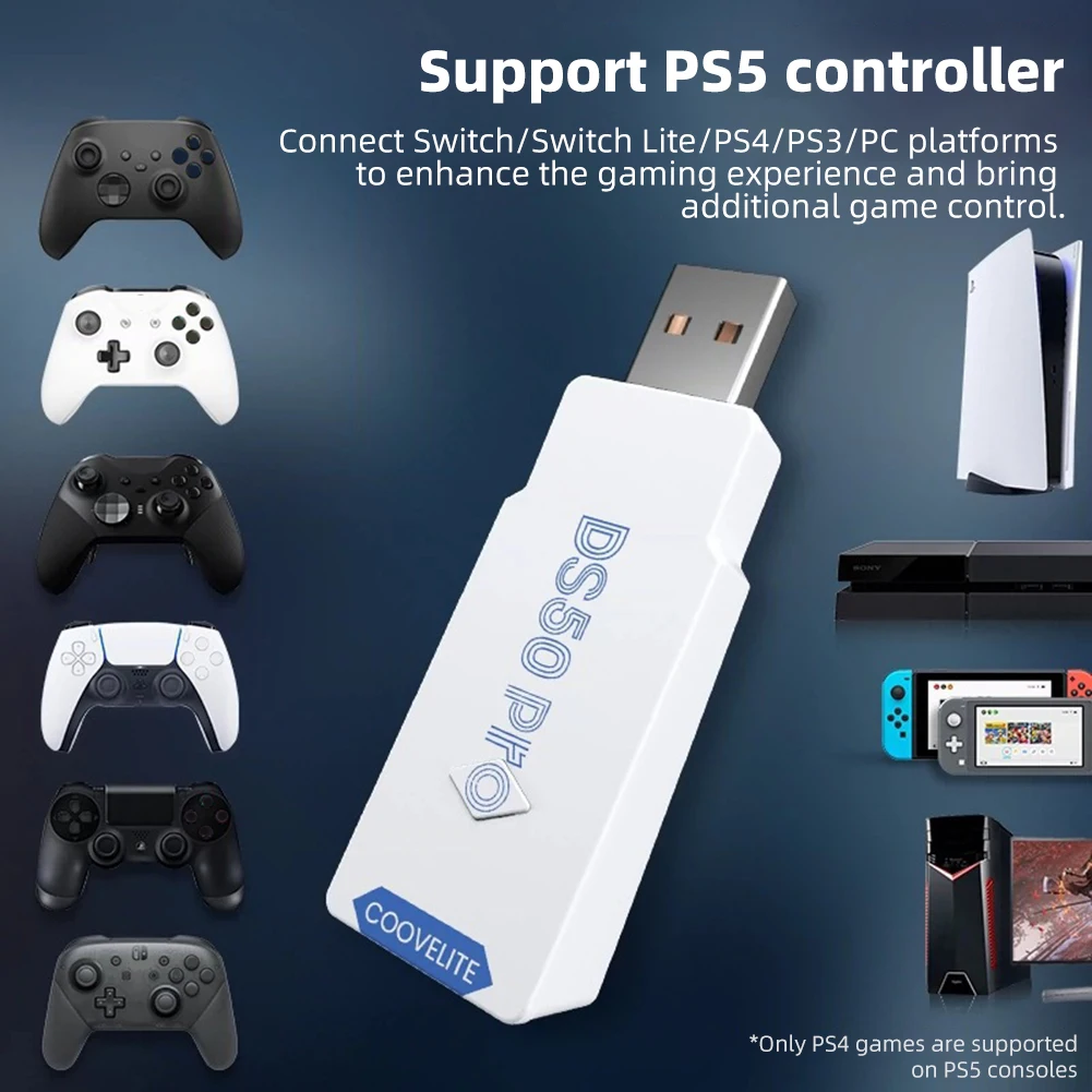

DS50 PRO USB Receiver Wireless Adapter Gamepad Converter for PS4 PS5 Xbox Series Switch Pro Controller Bluetooth Dongle Adapter