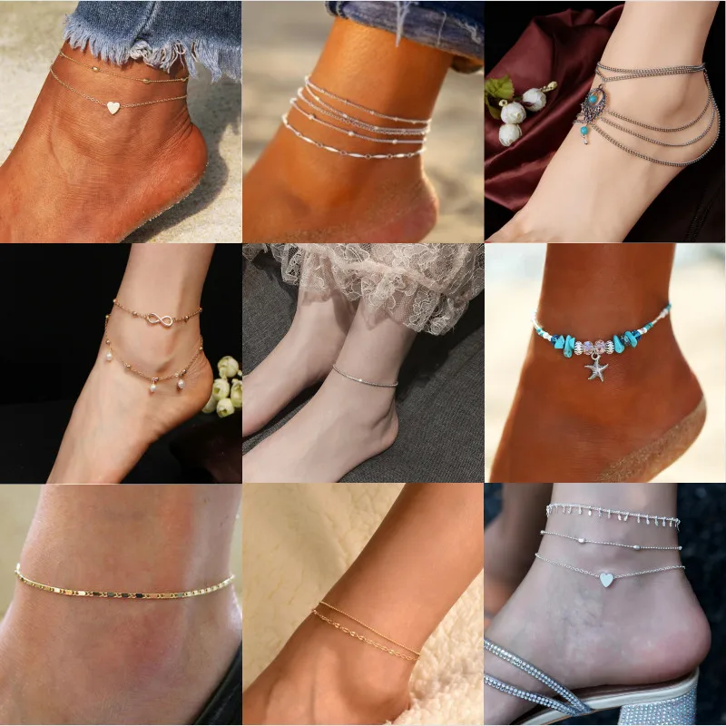 

Bohemian Heart Starfish Pearl Pendant Anklet Summer Beach Foot Jewelry Simple Anklets for Women