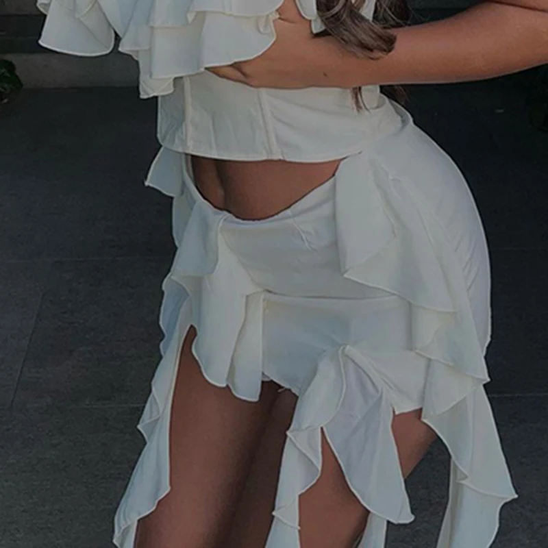 2023 Brand New Women Skirts White Low Waist Sexy Short Dress Tassel Party Clothing Long Asymmetrical