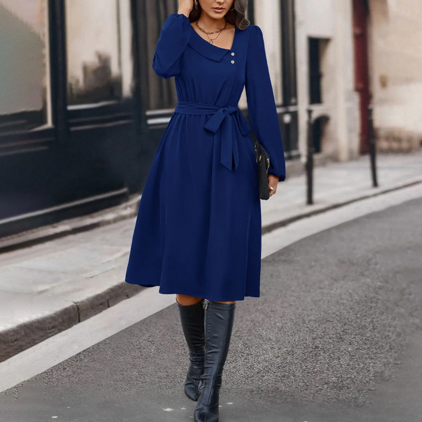 

Элегантное женское платье с длинным рукавом Весна/лето модное Повседневное платье на пуговицах с длинным рукавом Женские повседневные винтажные длинные платья