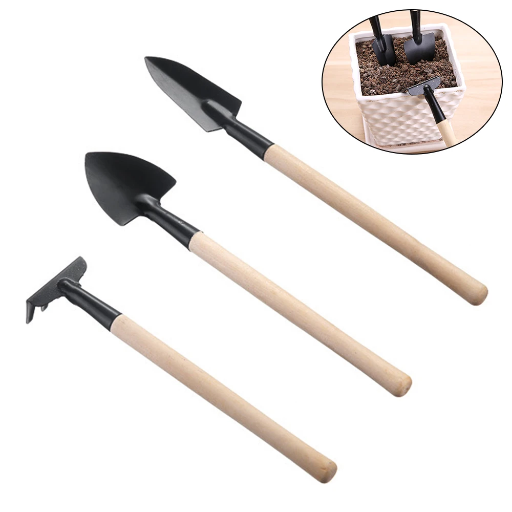 

3pcs/set Mini Garden Tool Small Shovel Rake Spade Wood Handle Metal Head Multifunctional Household Potting Plant Bonsai Tools