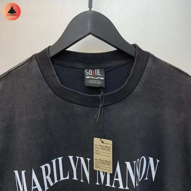 Мужская женская футболка с круглым вырезом 1:1 Мэрилин Мэнсон мотая винтажная