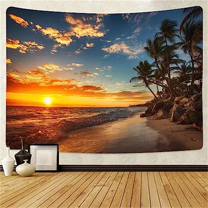 

Sunset Tapestry Wall Hanging Art Exotic Nature Beach Palm Tree Sunrise Sunset Sky Landscape Wall Hanging Room Living Room Dorm