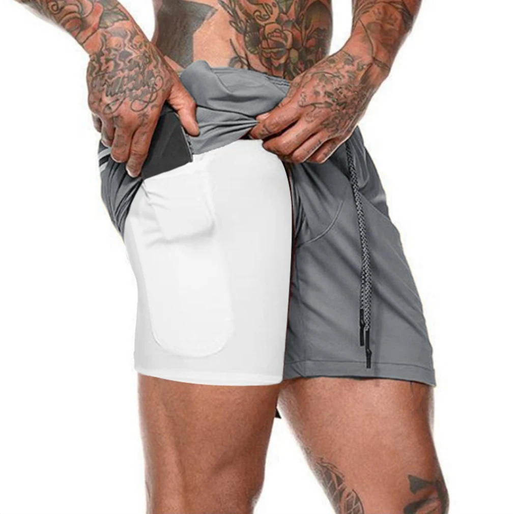 

Мужские двухслойные однотонные шорты, зеленые тренировочные шорты для фитнеса, баскетбола, бега, пяти точек, серые, XXL