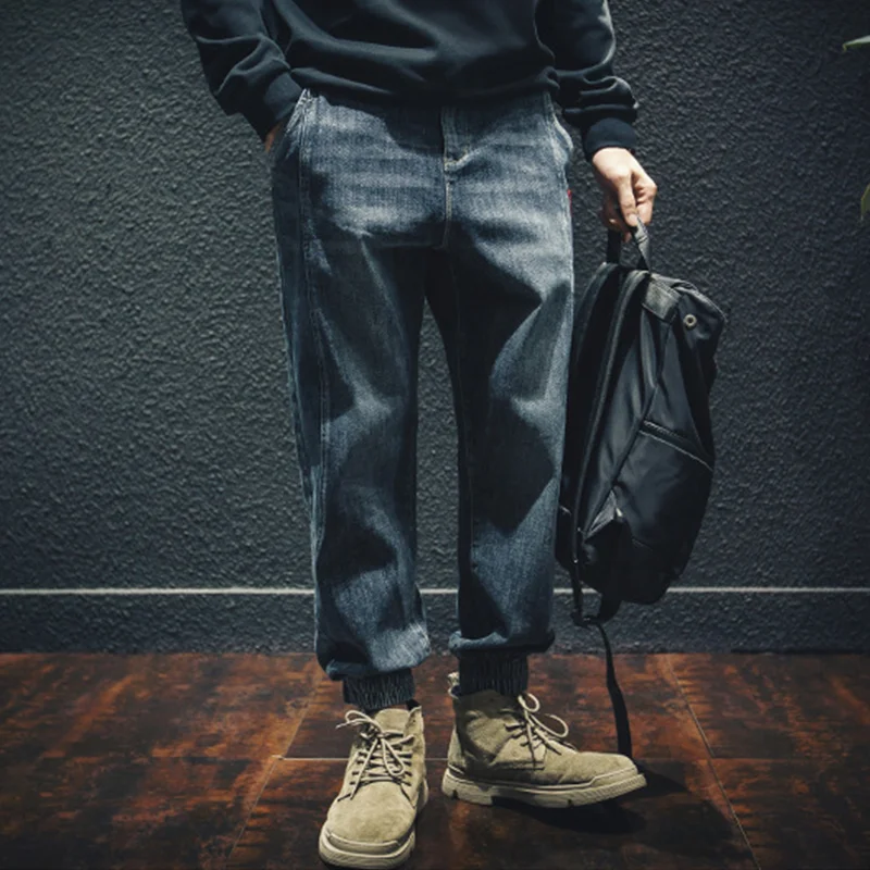 Men Clothing Straight Loose Cylinder Jeans Vintage Elastic Force Comfortable Bluish Grey Harun Trousers Female Autumn and Winter