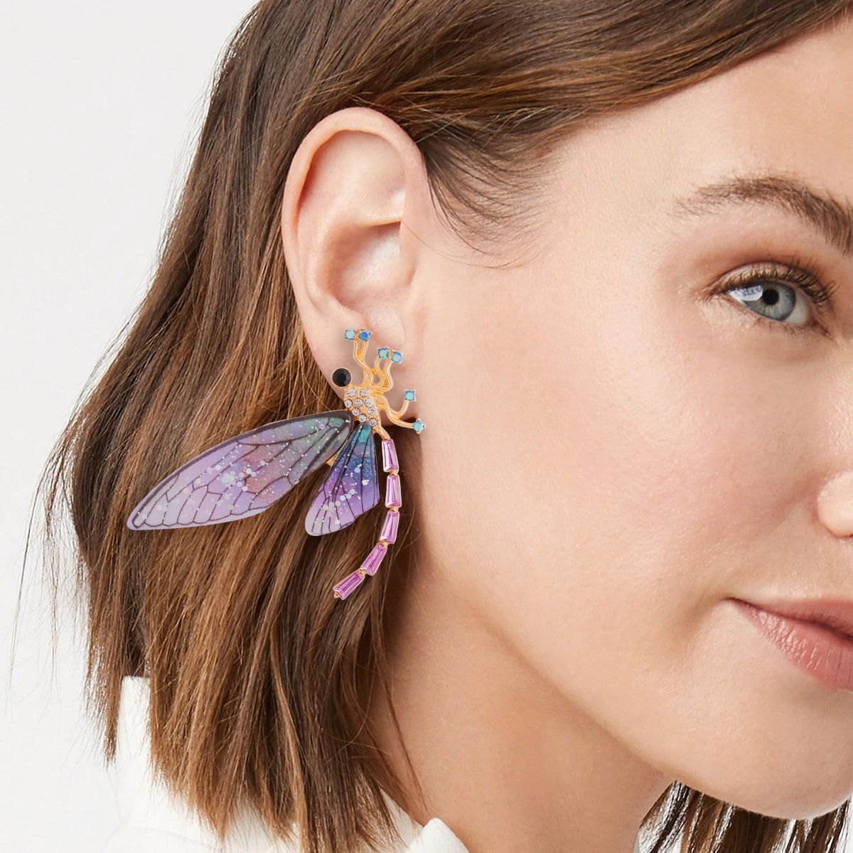 Новинка 2024 трендовые красочные серьги в виде стрекозы из акриловой смолы с