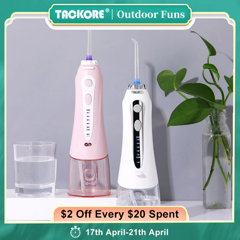 

Tackore 5 Modes USB Charger Oral Irrigator Portable Teeth Flosser Spa Cleaner IPX7 Waterproof Water Flossing 240ML