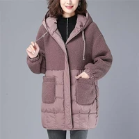 2022 autumn new parkas jackets female women oversize lamb teddy splicing hooded coats cotton winter jacket womens outwear coat