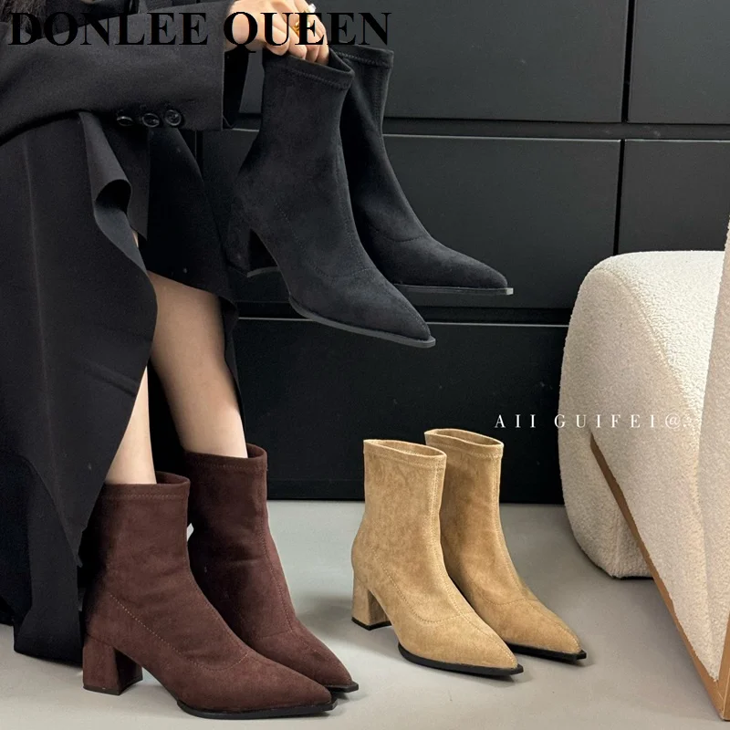 Женские ботинки из микрофибры на толстом каблуке