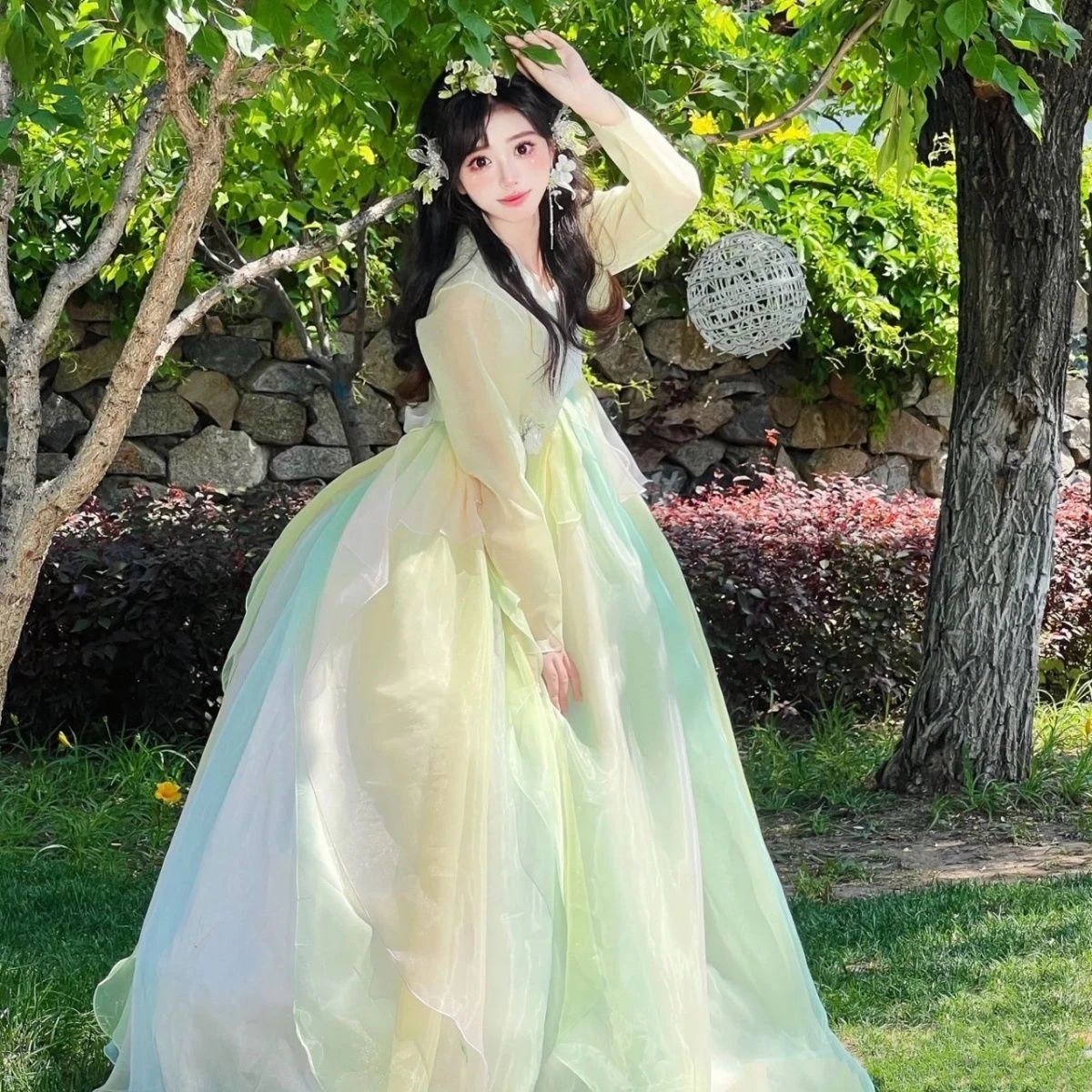 Женское традиционное корейское платье HSLOVEYYLUCKY из полиэстера и хлопка