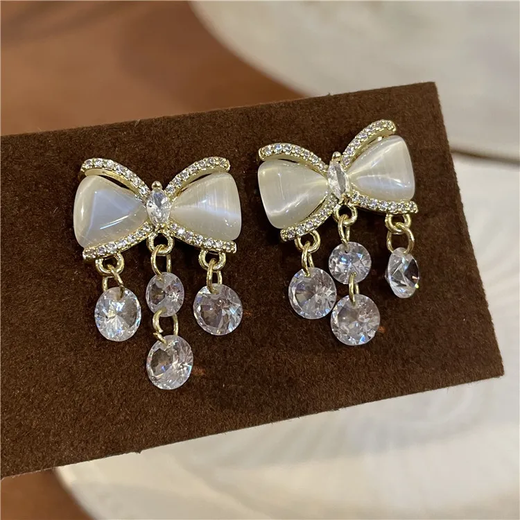 

Bowknot Sweet Zircon Tassel Earrings for Women 2022 New Luxury Jewelry Pendientes Christmas Gifts