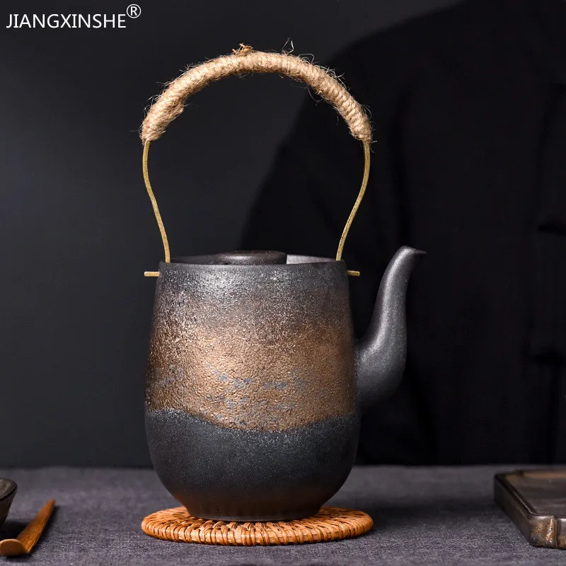 

Японский керамический портативный чайник в стиле ретро, чайный набор кунг-фу, чайный диспенсер, одинарный чайник 430 мл