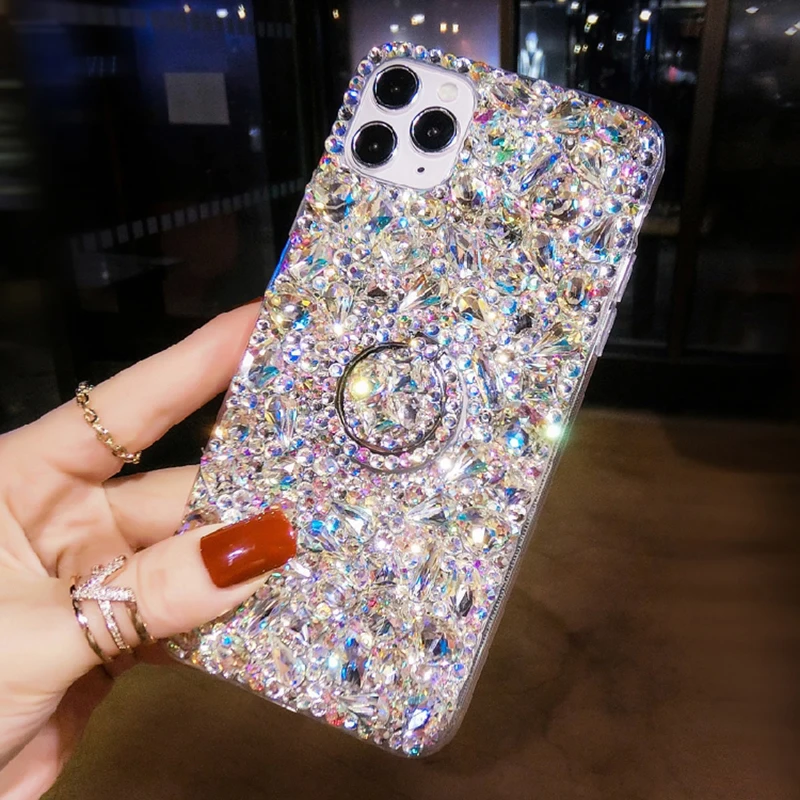 

Luxury 3D Rhinestone Diamond Case For iPhone 13 12 11 Pro Max 12mini 7 8 Plus SE2020 X XS XR XSMax Colored Bump Stand Back Cover