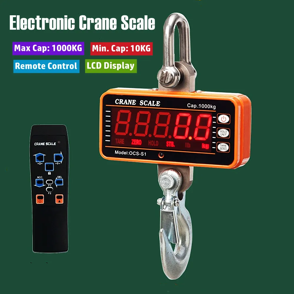 

1000KG 2000LBS High Resolution Electronic Weighing Scales Digital LCD Hanging Hook Crane Scale(OCS-S1 1000) High Precision Heavy