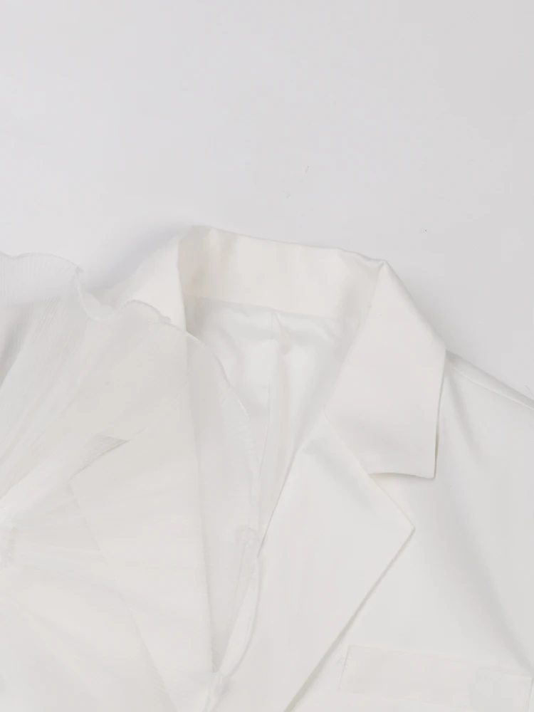 [EAM] Женский белый элегантный пиджак с оборками новый свободный лацканами и