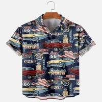 2022 summer new mens cardigan short sleeve fashion car landscape 3d printing shirt oversized single shirt mens clothing top