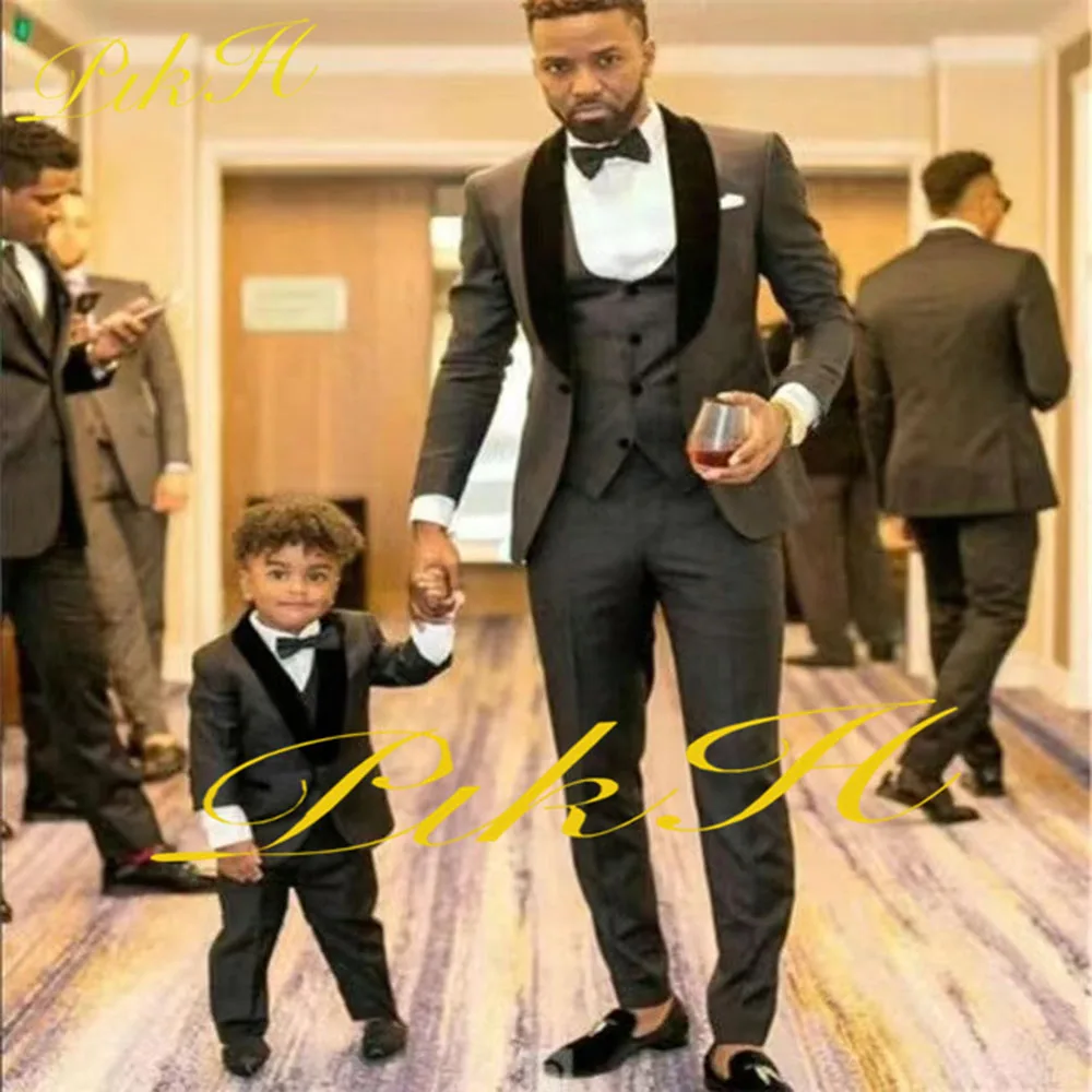 Boy Suit Wedding Tuxedo Fleece Collar Jacket Pants Vest Three Piece Fashion Kids Clothes Child Blazer Set 3-16 Years Old