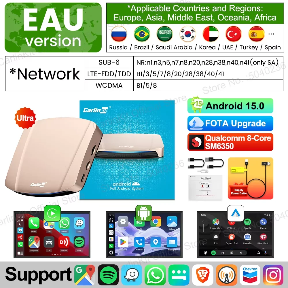 

CarlinKit Android 15 Ultra SM6350 8G + 256 ГБ/128 ГБ CarPlay Ai Box для Netflix YouTube FOTA Обновление Беспроводная Android Auto Smart Box