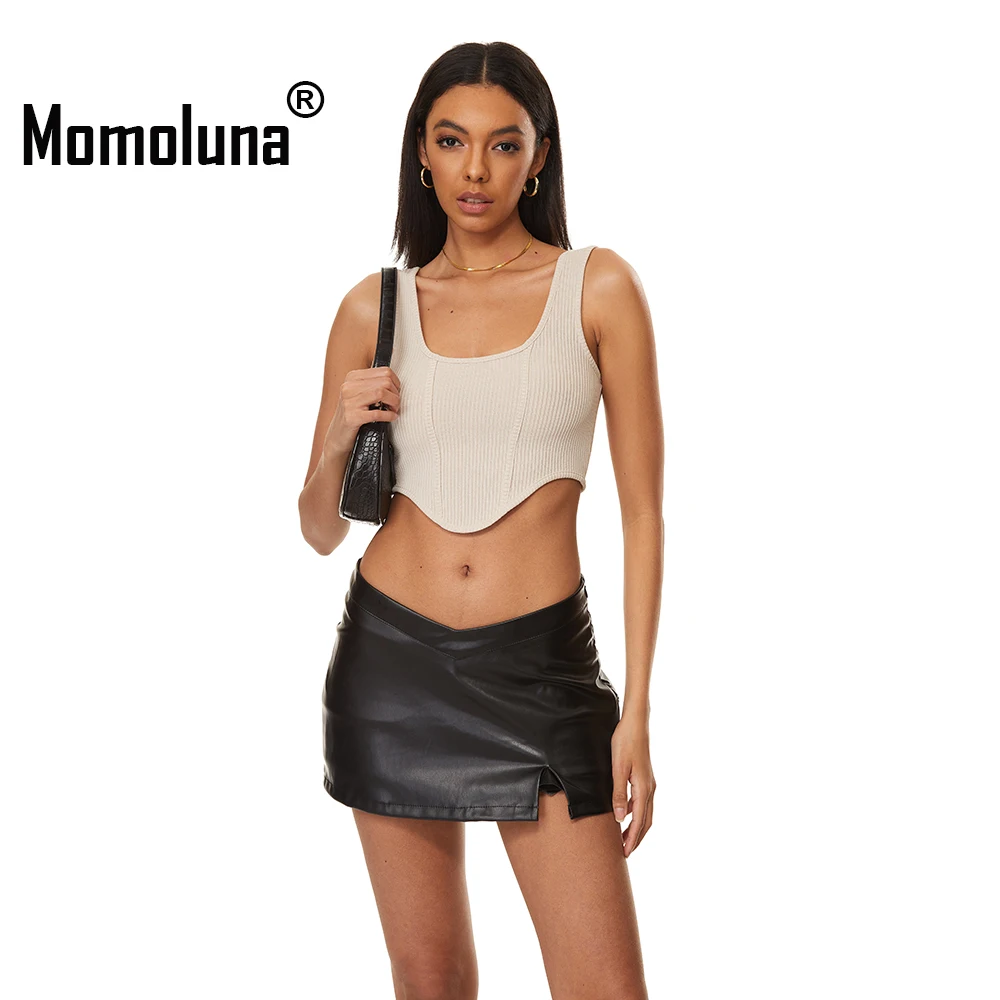

Woman Y2K Pu Leather Irregular Low Waist Side Slit Mini Skirt