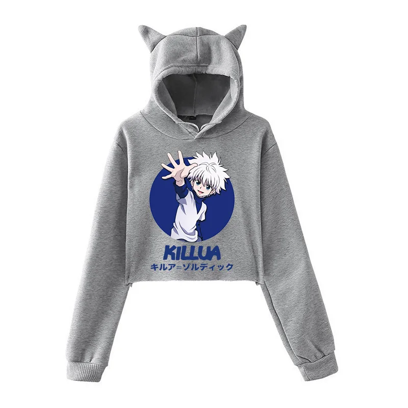 Кроп-топы Hunter X толстовки Hisoka Kurapika женские Killua Zoldyck Devil Eye с капюшоном в стиле аниме