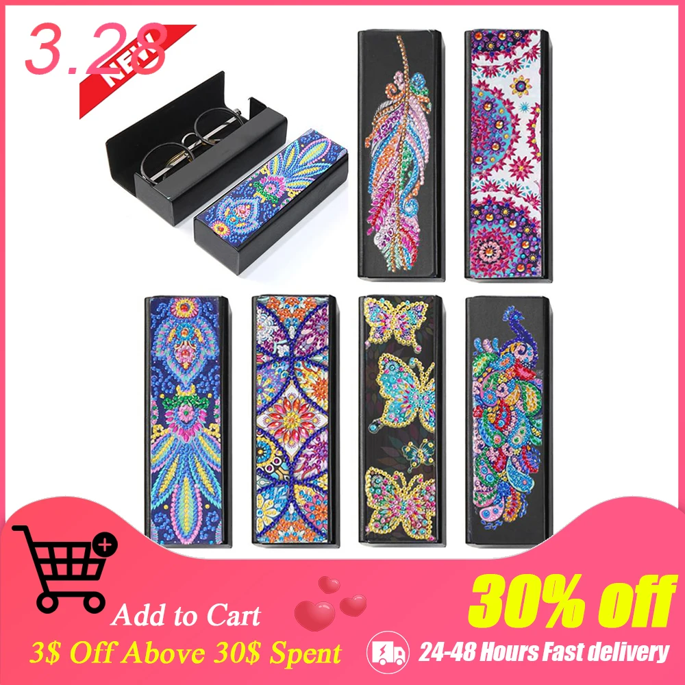 

DIY Diamond Painting Glasses Storage Box PU Leather Sunglasses Storage Case Special Shaped Diamond Craft Christmas Gift