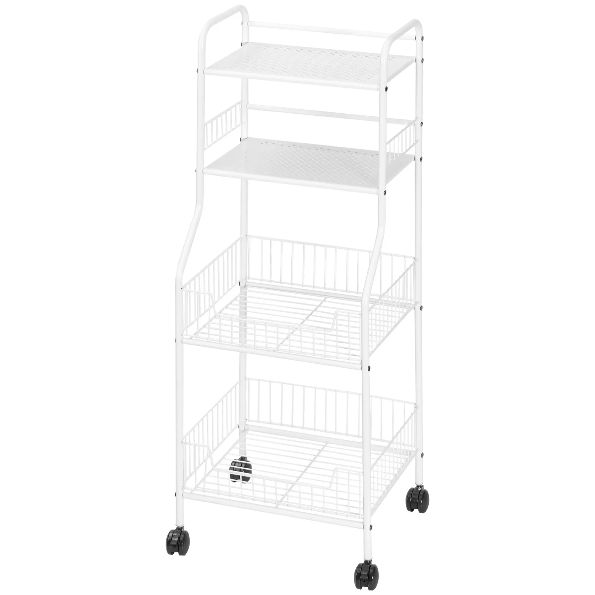 

steel wheel auxiliary cart 4-tier storage cart kitchen cart for bathroom living room dining room 42x34x114,5 White