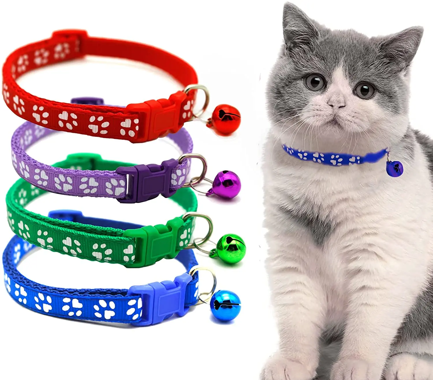 

Cute Cat Collar with Bell Adjustable Luxury Dog Collar Footprint Paw Personalized Kitten Cats Buckle Collars for All Pet Puppies