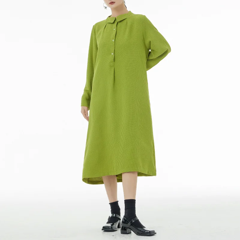 

French Style Solid Color Long Sleeve Dress for Women 2023 Spring New Chic Big Size Loose Casual A-line Masi Dresses Female 85650