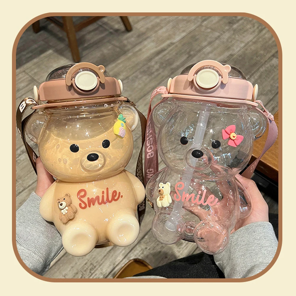 

Kawaii Water Bottle Cute Bear Kettle Travel Sport Tumbler Portable Drinking Mug For Child Girl 1.4L Plastic Large Capacity Cup