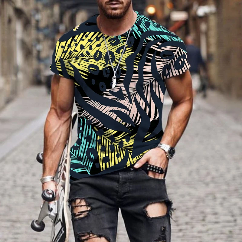 Футболка мужская оверсайз с абстрактным леопардовым принтом модная тенниска