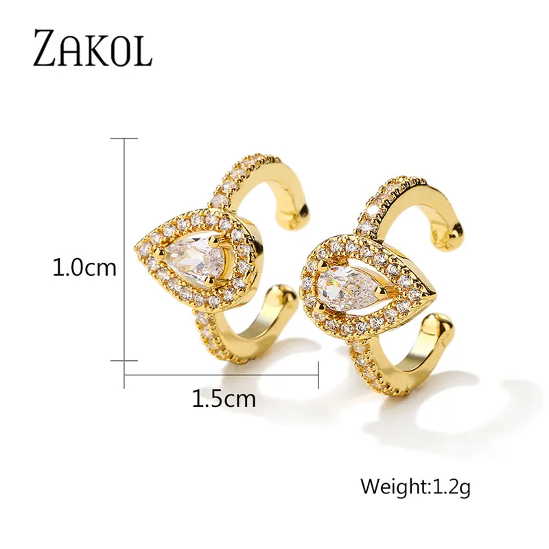 ZAKOL 1 шт. Белый Цвет капли воды кубического циркония уха кости клип серьги для