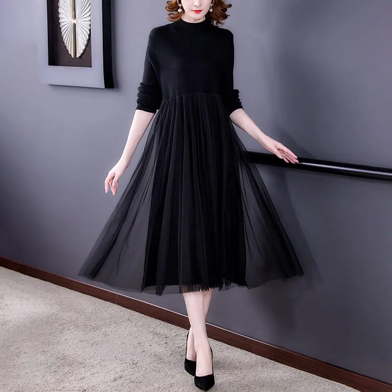 Женское трикотажное платье с длинным рукавом корейский свитер большого размера