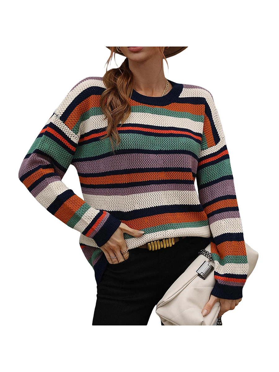 

Txlixc Women Sweaters for Fall Winter Clothes 2022 Knit Lightweight Pullover Long Sleeve Crewneck Striped Sweater