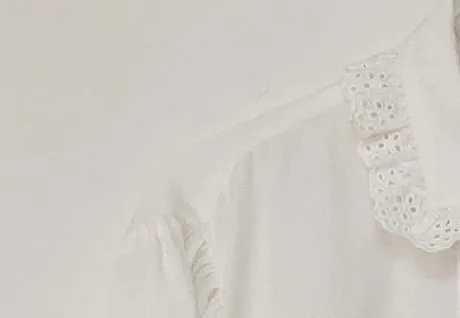 

Women Turn Down Collar Hollow Out Ruffles Trim Shirt White Long Sleeve Chemise Single Breasted Office Lady Blouse