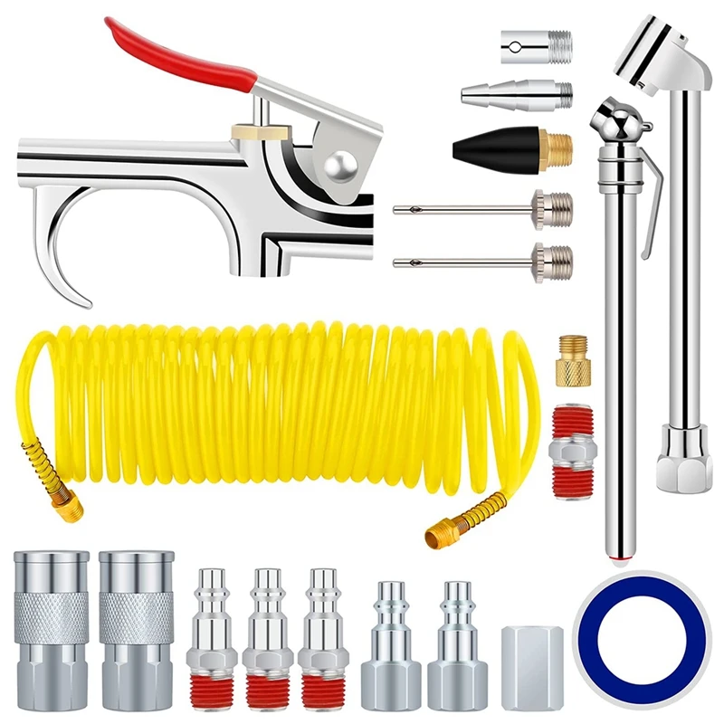 

Air Compressor Accessories Kit,1/4Inch NPT Quick Connect Air Fittings,Including With 1/4Inch X 25Ft Coil Nylon Air Hose