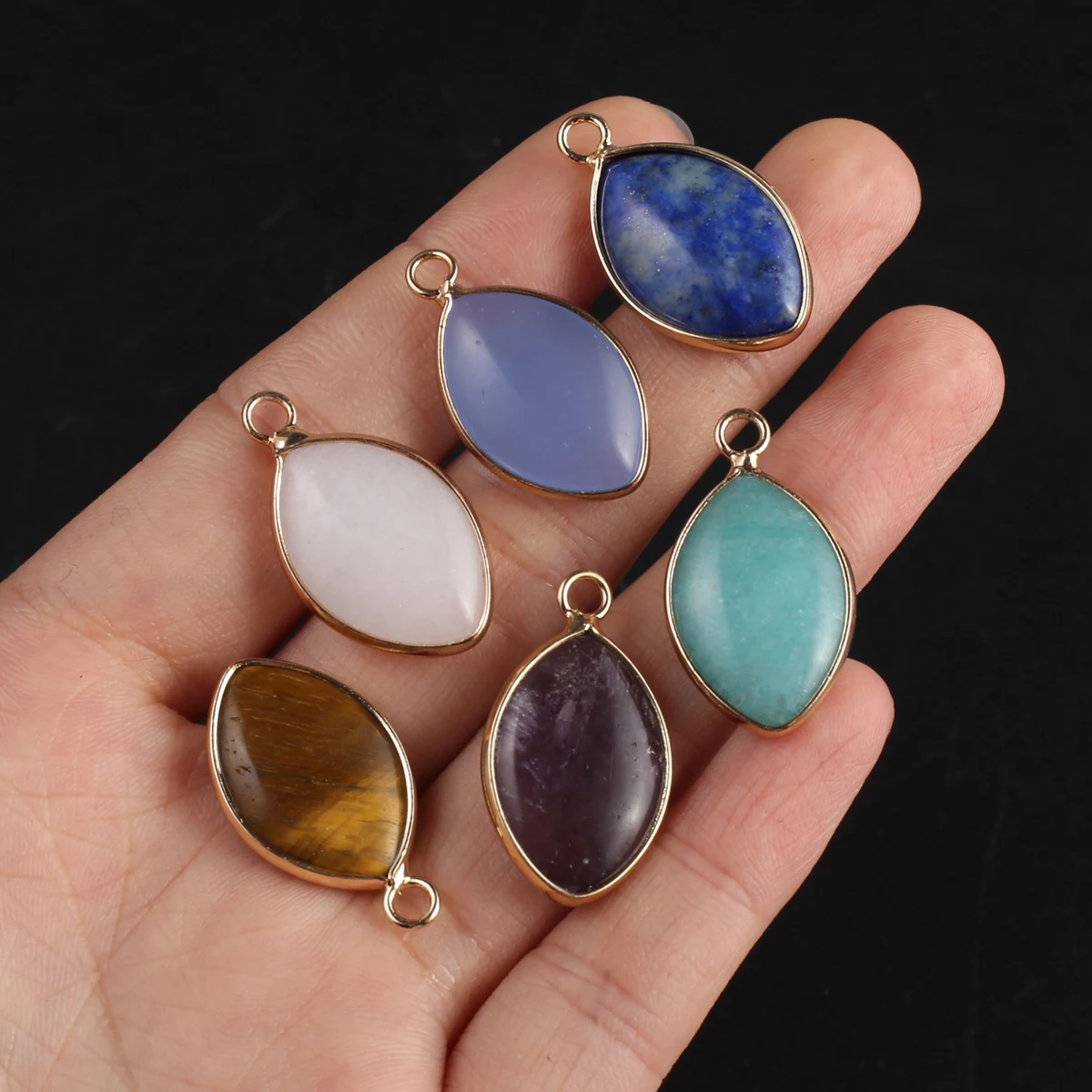 

5pcs Natural Stone Pendants Gold Plated Marquise Lapis lazuli Tiger Eye for Jewelry Making Diy Women Necklace Earrings Gifts