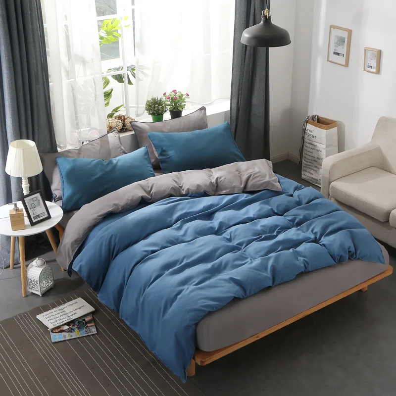 

Simple Double Quilt Cover Solid Color Skin-Friendly Cotton Plain Bed Sheets Four Pieces