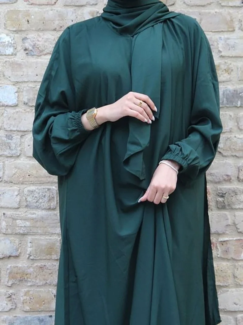 Ramadan Hooded Abaya Muslim Prayer Long Dress Women Nida Plain Loose Patchwork Scarf Jilbab Islam Dubai Modest Robe Djellaba