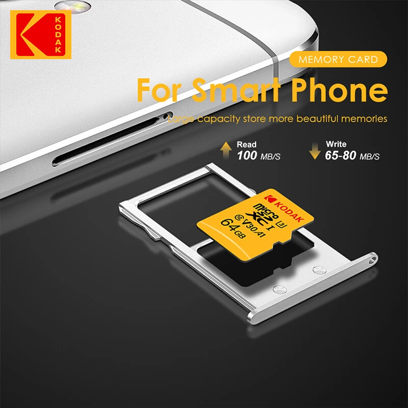 Карта памяти Kodak Micro SD 128GB 64GB 256GB 32GB высокой скорости памяти U3 A1 V30 класса 10 TF для адаптера, бесплатная доставка.