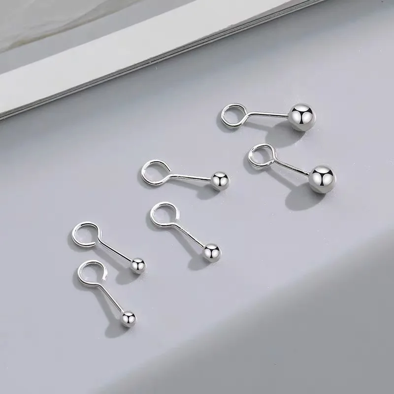 

Sterling 990 Silver Hook Beanie Stud Earrings Women's Ear Sticks Holes Simple Fashion Jewelry