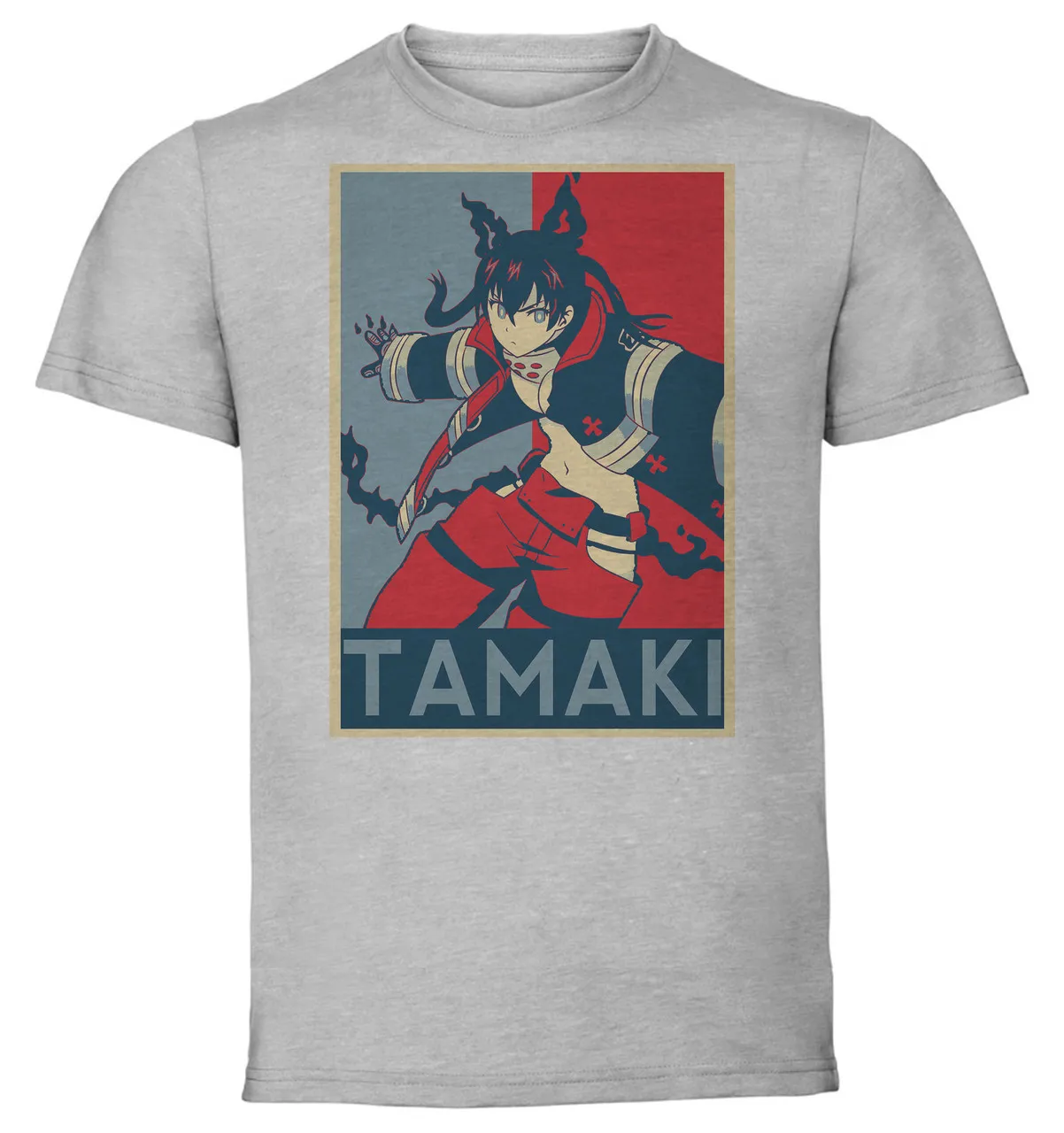 Футболка унисекс серая пропагандистская огненная сила Тамаки котацу вариант 2